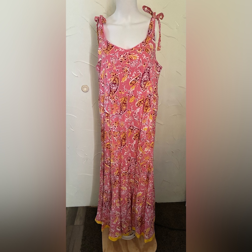 THML Paisley Tie Strap Tiered Maxi Dress XL